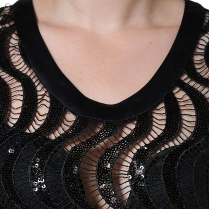 Dolce & Gabbana Black Sequin Sleeveless Tank Blouse Top