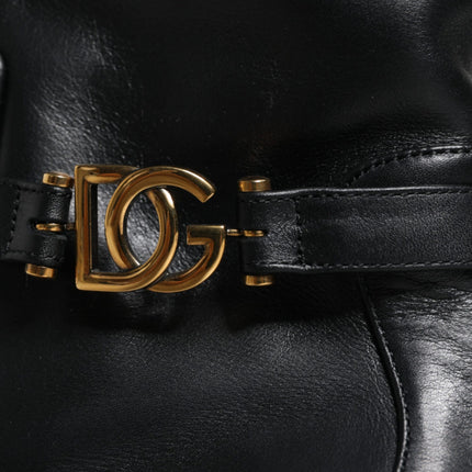 Dolce & Gabbana Black Leather Logo Mid Calf Boots Shoes