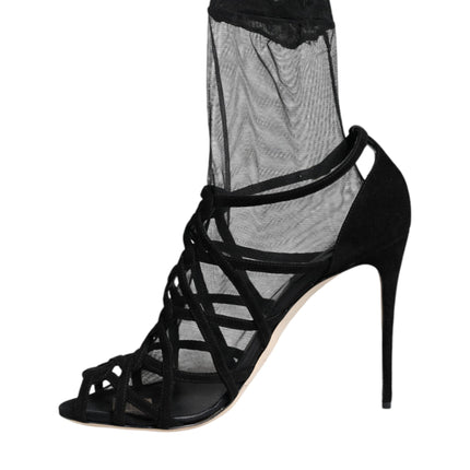 Dolce & Gabbana Black Tulle Stretch Heels Sandals Shoes