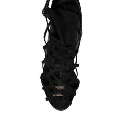 Dolce & Gabbana Black Tulle Stretch Heels Sandals Shoes