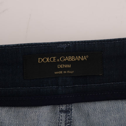 Dolce & Gabbana Blue Short striped Mini Denim Skirt