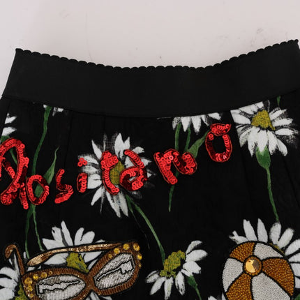 Dolce & Gabbana Black Embellished Daisy Brocade Skirt