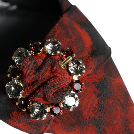 Dolce & Gabbana Black Red Floral Crystal Heel Slingback Shoes