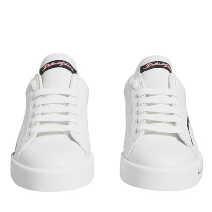 Dolce & Gabbana White Pink Portofino Low Top Sneakers Shoes
