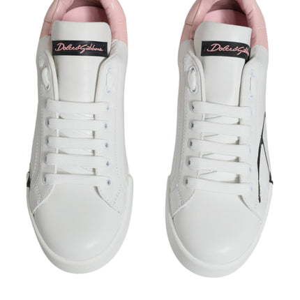 Dolce & Gabbana White Pink Portofino Low Top Sneakers Shoes