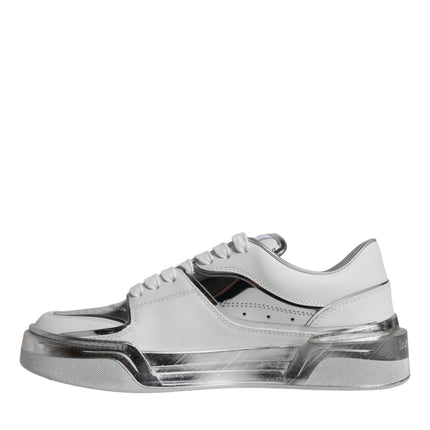 Dolce & Gabbana White Silver Leather Low Top Sneakers Shoes