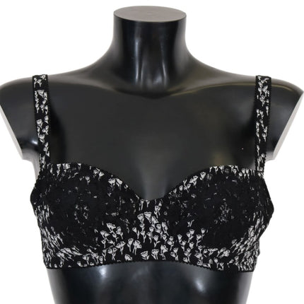 Dolce & Gabbana Black Silk White Lace Stretch Underwear Bra