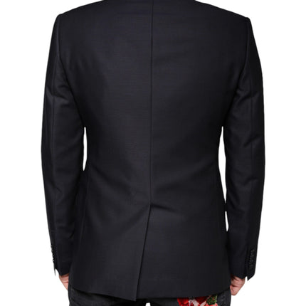 Dolce & Gabbana Dark Blue Wool Single Breasted Dress Coat Blazer