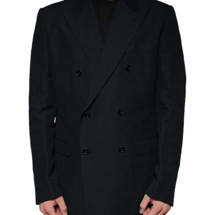 Dolce & Gabbana Black Linen Double Breasted Dress Blazer