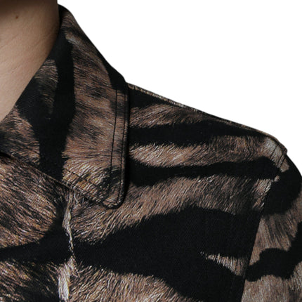 Dolce & Gabbana Brown Tiger Button Down Collared Jacket