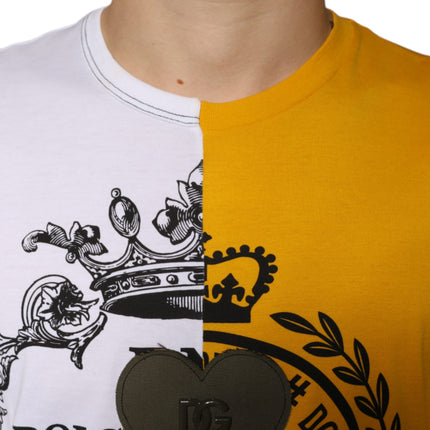 Dolce & Gabbana White Yellow Logo Print Short Sleeve T-shirt