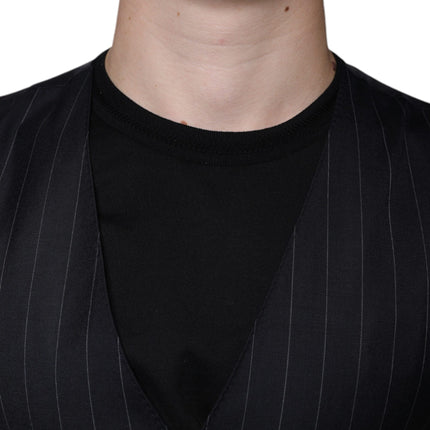 Dolce & Gabbana Black Leather Waistcoat Dress Formal Vest