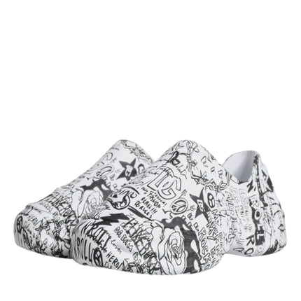 Dolce & Gabbana White Black Graffiti Daymaster Sneakers Shoes