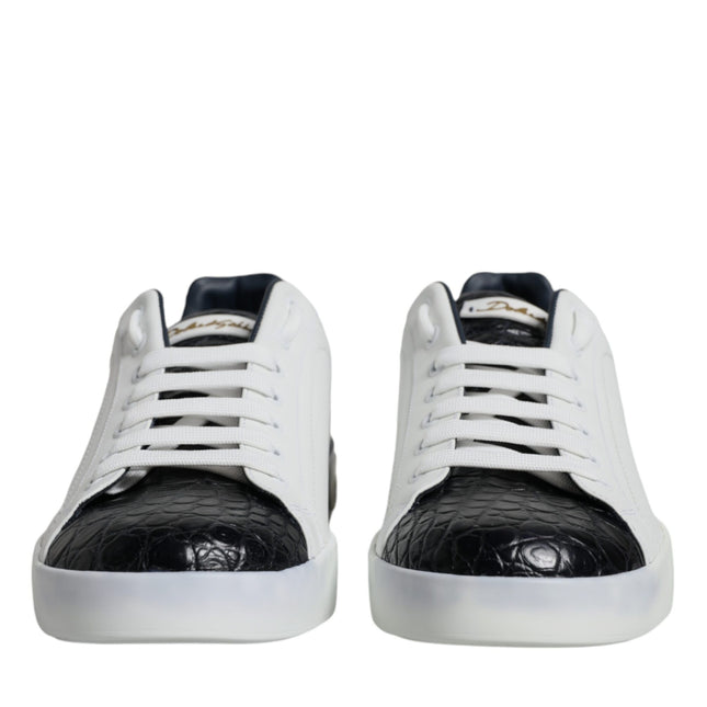 Dolce & Gabbana White Leather Logo Portofino Sneaker Shoes