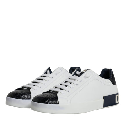 Dolce & Gabbana White Leather Logo Portofino Sneaker Shoes