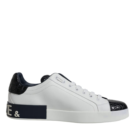 Dolce & Gabbana White Leather Logo Portofino Sneaker Shoes