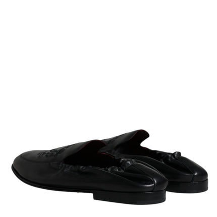 Dolce & Gabbana Black Logo Embroidered Leather Loafer Men Dress Shoes