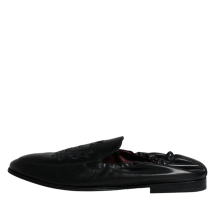 Dolce & Gabbana Black Logo Embroidered Leather Loafer Men Dress Shoes