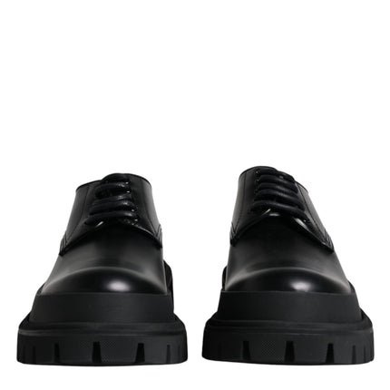 Dolce & Gabbana Black Leather Lace Up Trekking Dress Shoes