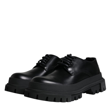 Dolce & Gabbana Black Leather Lace Up Trekking Dress Shoes