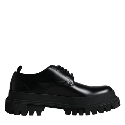Dolce & Gabbana Black Leather Lace Up Trekking Dress Shoes
