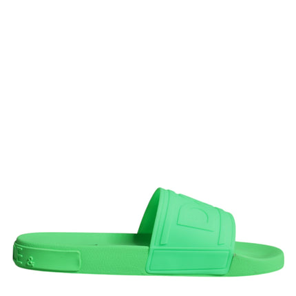 Dolce & Gabbana Green Leather Slides Sandals Beachwear Shoes