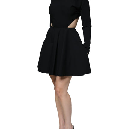 Dolce & Gabbana Black Viscose Cut Out A-line Long Sleeves Mini Dress