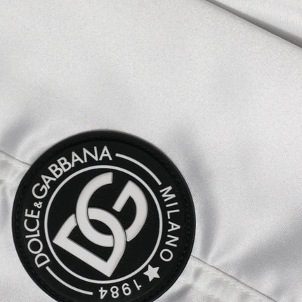 Dolce & Gabbana White Polyester Logo Full Zip Bomber Jacket