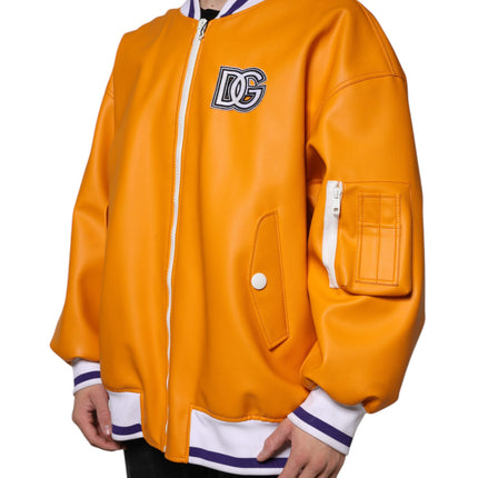 Dolce & Gabbana Orange White Full Zip Jersey Bomber Jacket