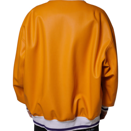Dolce & Gabbana Orange White Full Zip Jersey Bomber Jacket
