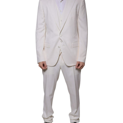 Dolce & Gabbana White Wool Silk 3 Piece SlimFit Formal Suit