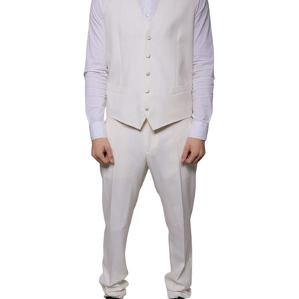 Dolce & Gabbana White Wool Silk 3 Piece SlimFit Formal Suit