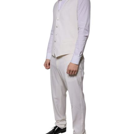 Dolce & Gabbana White Wool Silk 3 Piece SlimFit Formal Suit
