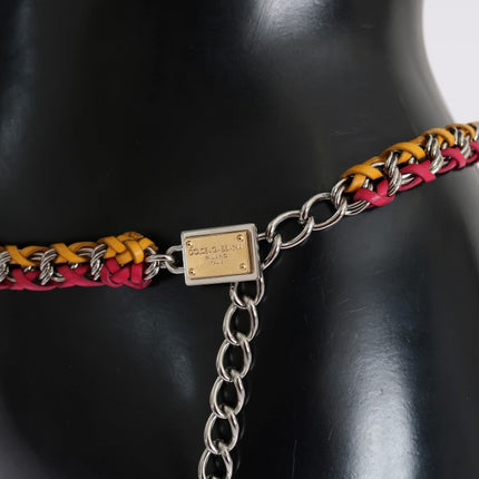 Dolce & Gabbana Red Yellow Leather Crystal Belt