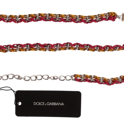 Dolce & Gabbana Red Yellow Leather Crystal Belt