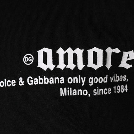 Dolce & Gabbana Black Amore Print Cotton Crew Neck T-shirt