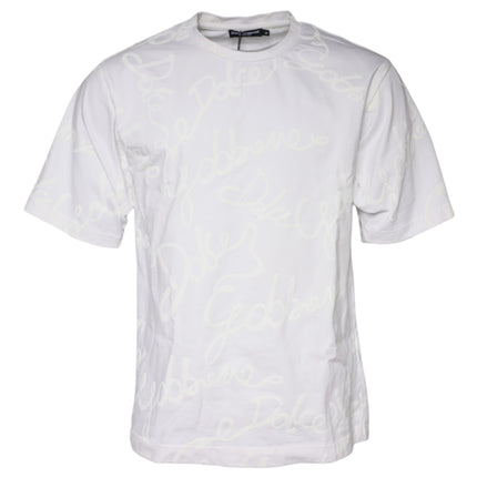 Dolce & Gabbana White Logo Print Cotton Crew Neck T-shirt