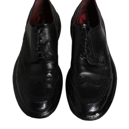Dolce & Gabbana Black Leather Derby Wingtip Formal Shoes