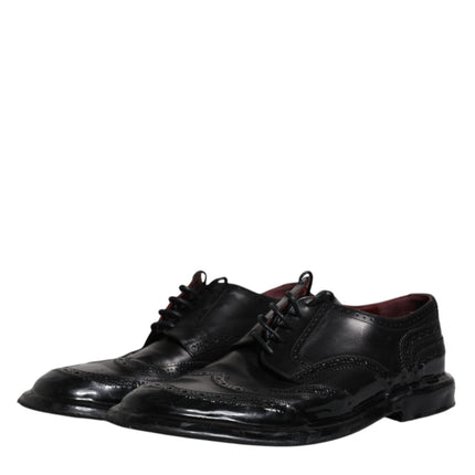 Dolce & Gabbana Black Leather Derby Wingtip Formal Shoes
