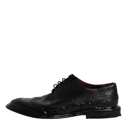 Dolce & Gabbana Black Leather Derby Wingtip Formal Shoes