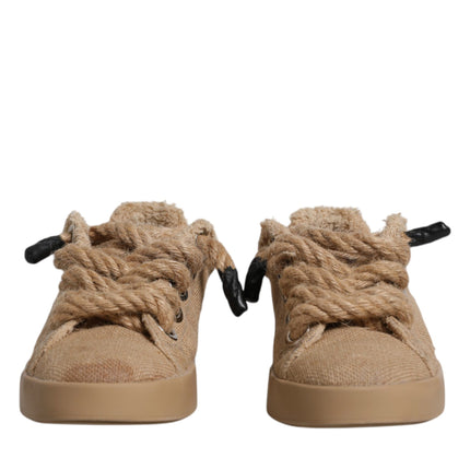 Dolce & Gabbana Brown Jute Fabric Low Top Men Sneakers Shoes