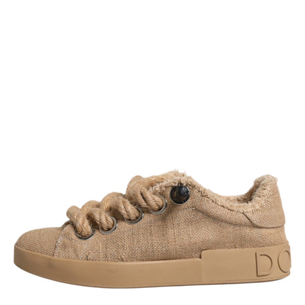 Dolce & Gabbana Brown Jute Fabric Low Top Men Sneakers Shoes
