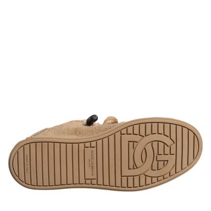 Dolce & Gabbana Brown Jute Fabric Low Top Men Sneakers Shoes