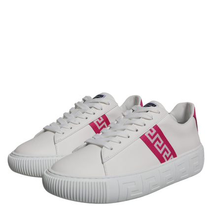 Versace White Pink Greca Print Platform Low Top Sneakers Shoes