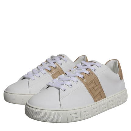 Versace White Brown Greca Print TPU Low Top Men Sneakers Shoes