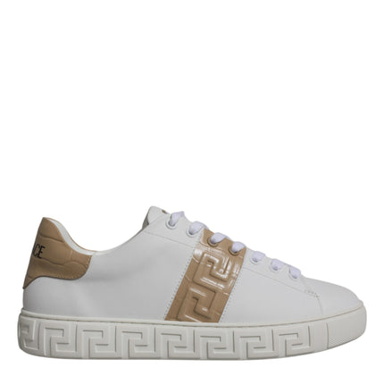 Versace White Brown Greca Print TPU Low Top Men Sneakers Shoes