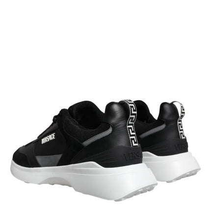 Versace Black Canvas Quad Fabric Medusa Low Top Sneaker Shoes
