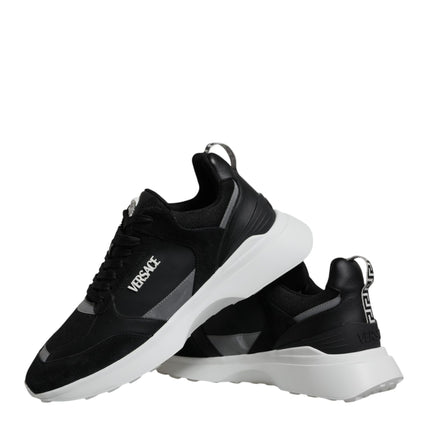 Versace Black Canvas Quad Fabric Medusa Low Top Sneaker Shoes