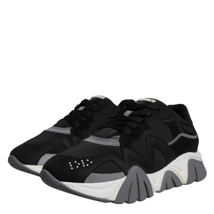 Versace Black Leather Neoprene Chunky Low Top Sneakers Squalo Shoes