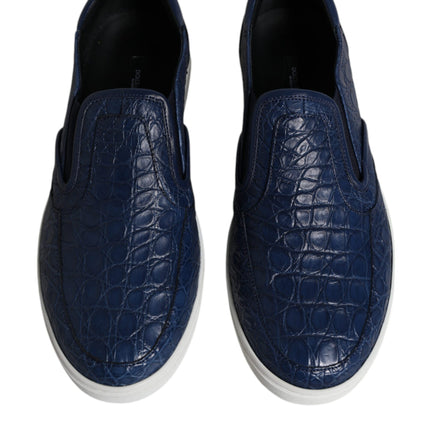 Dolce & Gabbana Blue Croc Exotic Leather Men Sneakers Shoes